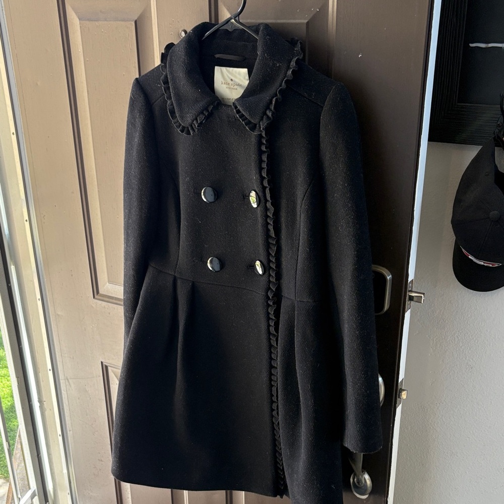 Kate Spade Black Pea Coat Classic Wool